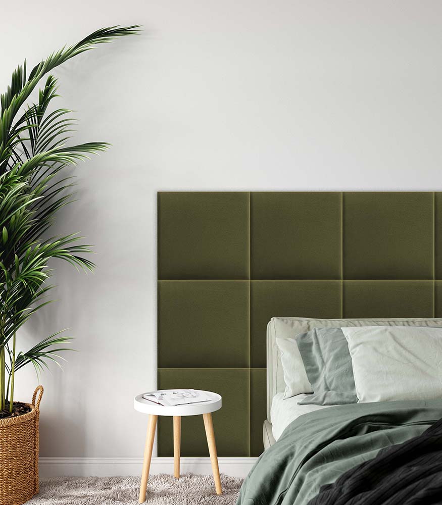 SOFIA Samt Wandkissen Polsterpaneele - Khaki - Polsterwand