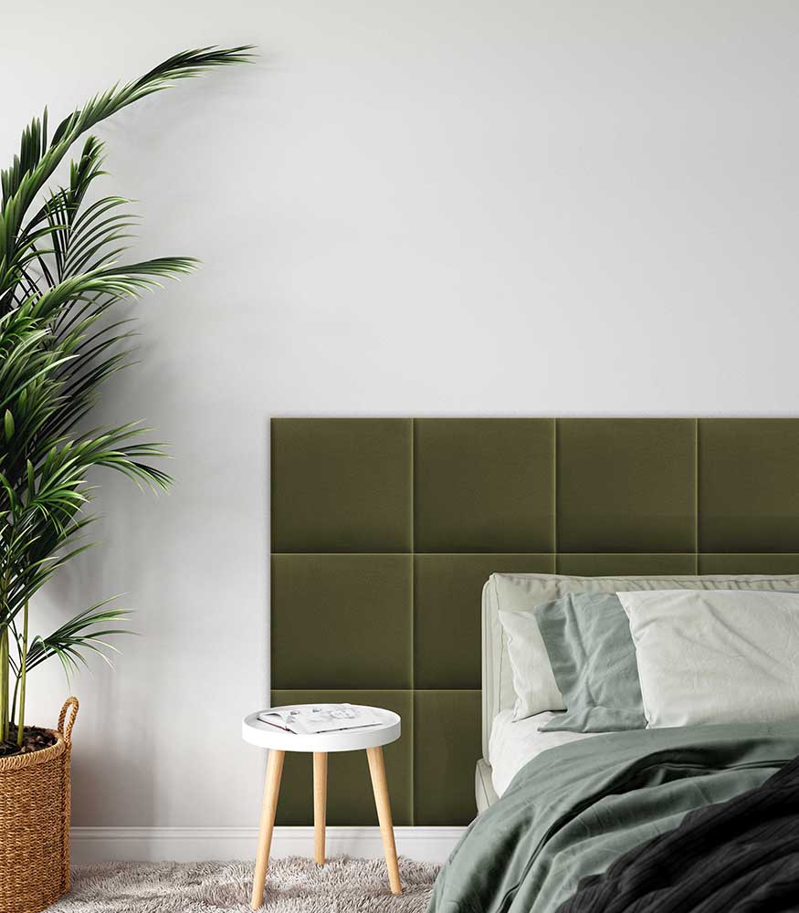 SOFIA Samt Wandkissen Polsterpaneele - Khaki - Polsterwand