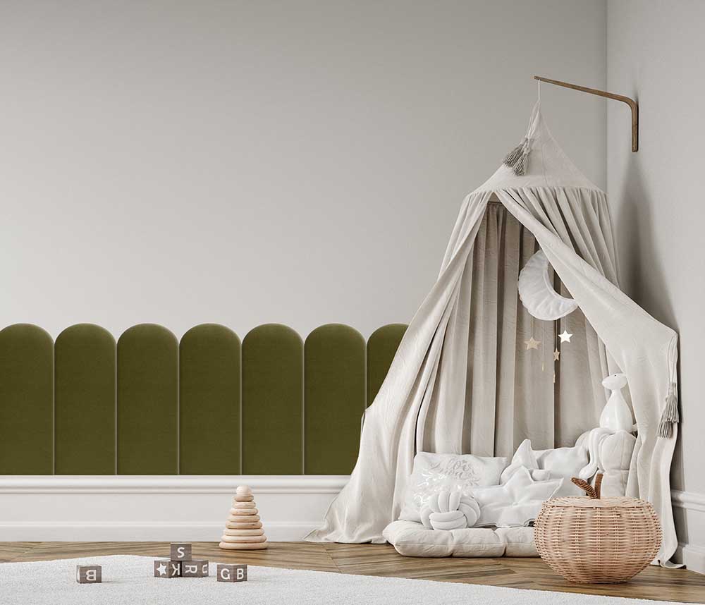 EMMA SAMT Wandkissen Polsterpaneele - Khaki-grün - Wandpolster Bettkopfteil - Polsterwand