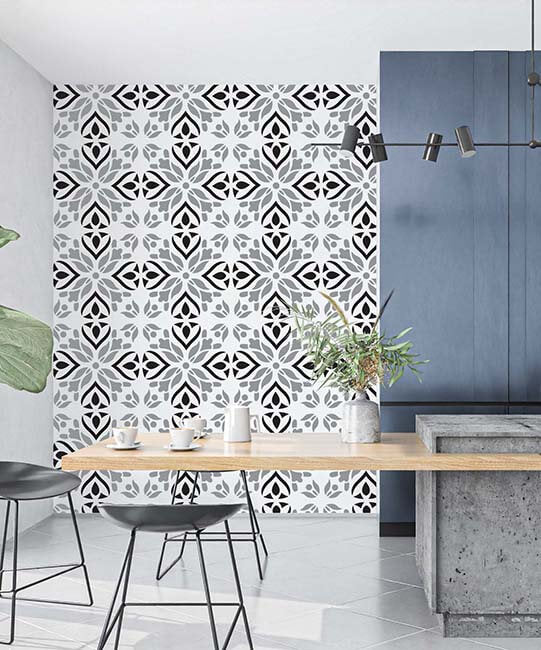 SEVILLA - Terrassenplatten Schablone - Moderne Blumenschablone für die Wand - Fliesen Schablone