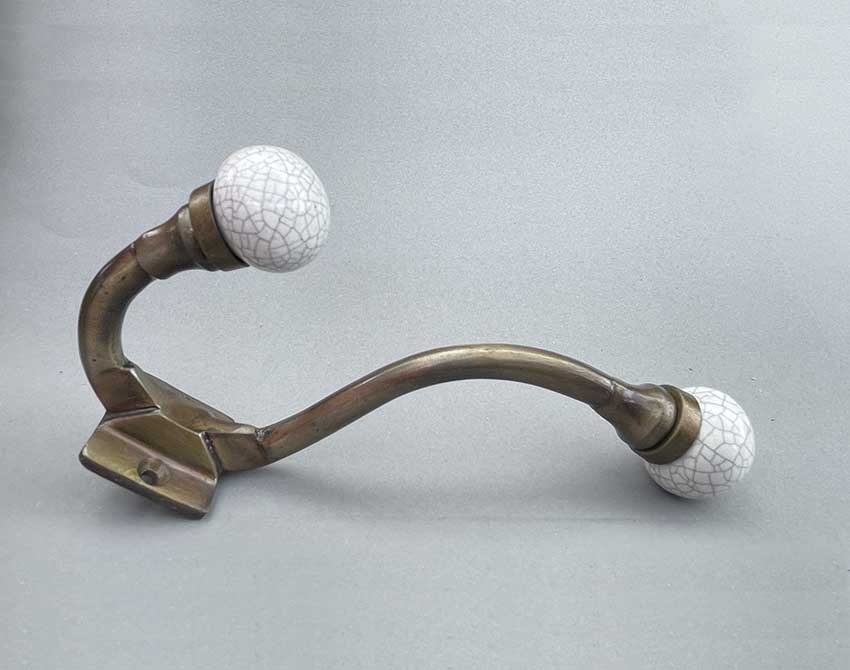 Einzelne Garderobenhaken in Vintage Stil  - Weiß mit Haarrissen