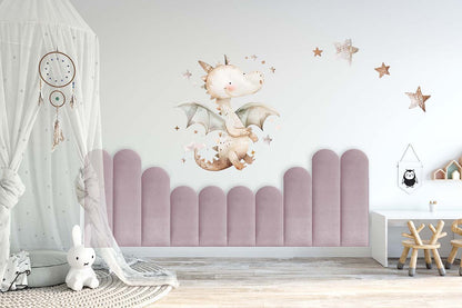 EMMA SAMT Wandkissen Polsterpaneele - Rosa, creme, beige - Wandpolster Bettkopfteil