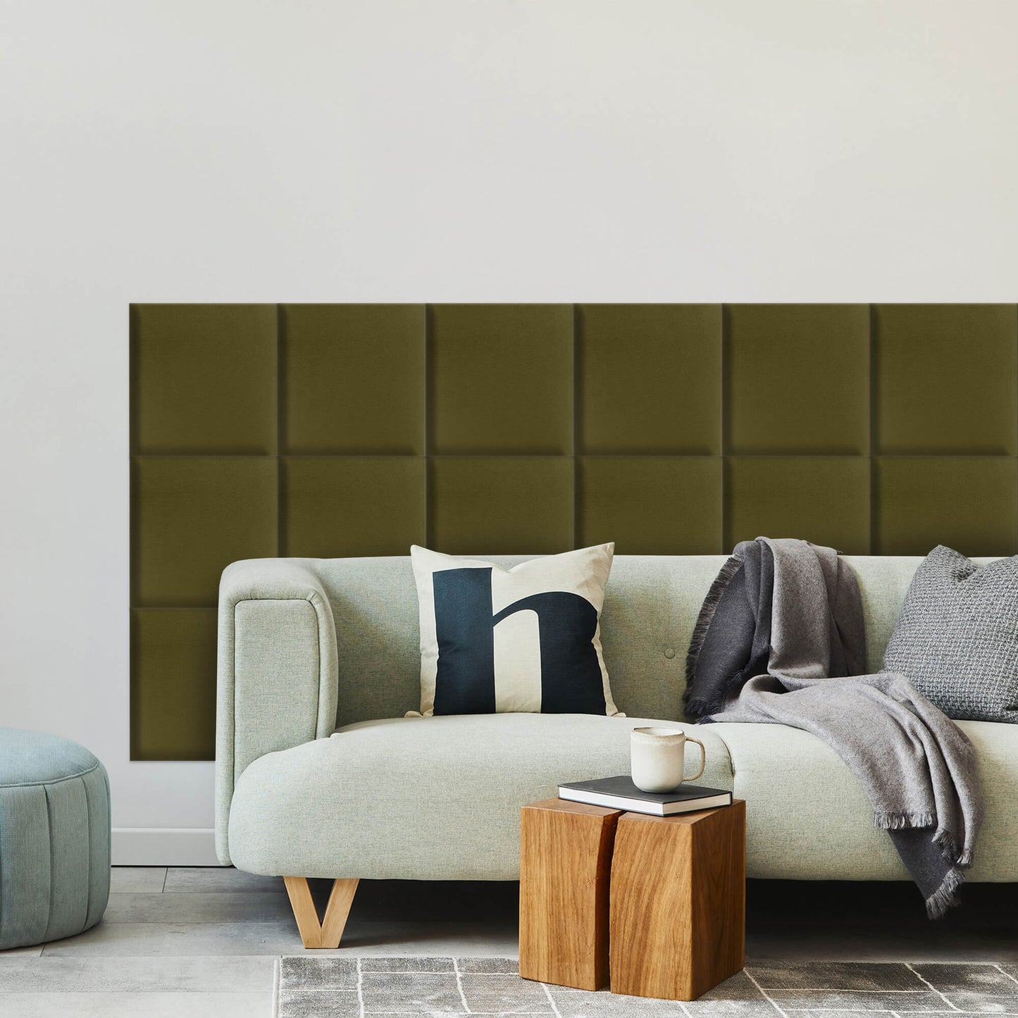 SOFIA Samt Wandkissen Polsterpaneele - Khaki - Polsterwand