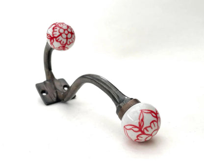 Patère individuelle avec fleur rouge style vintage