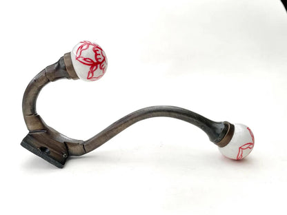 Patère individuelle avec fleur rouge style vintage