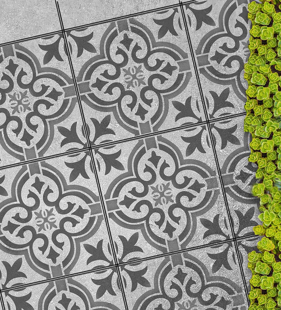 STOCKHOLM - Vintage-Stil Schablone für Terrassenplatten - für Gartenplatten Betonplatten