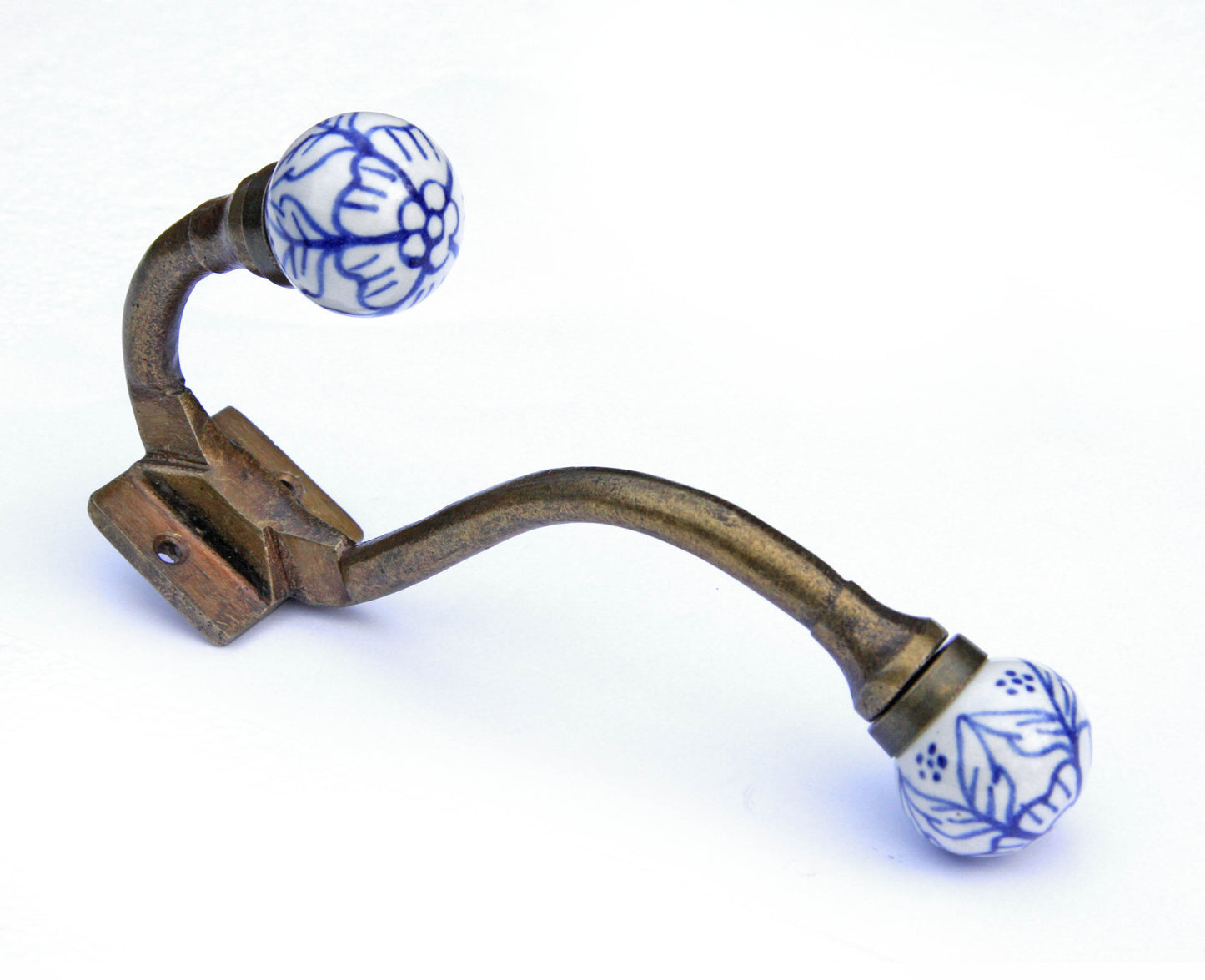 Einzelne Garderobenhaken in Vintage Stil Weiß mit blauen Blumen