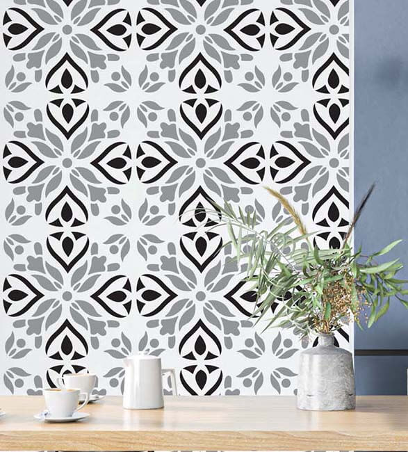 SEVILLA - Terrassenplatten Schablone - Moderne Blumenschablone für die Wand - Fliesen Schablone